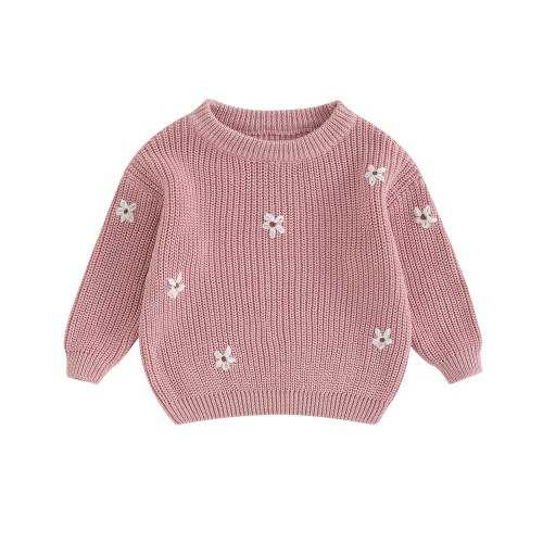 zasluk Girls' Pink Floral Knit Sweater - Adorable and Cozy Sweater with Floral Design